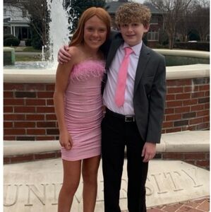 Pink Feathered Strapless Dress